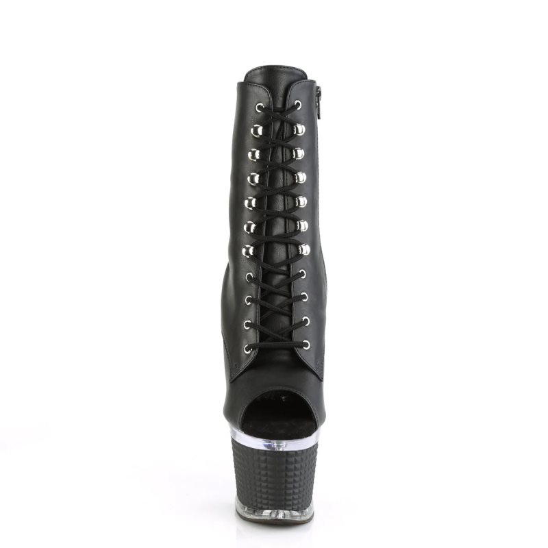 Pleaser Spectator-1021 Vegan Leather Women's Heels Boots Black / Clear | NZ IUYSRC