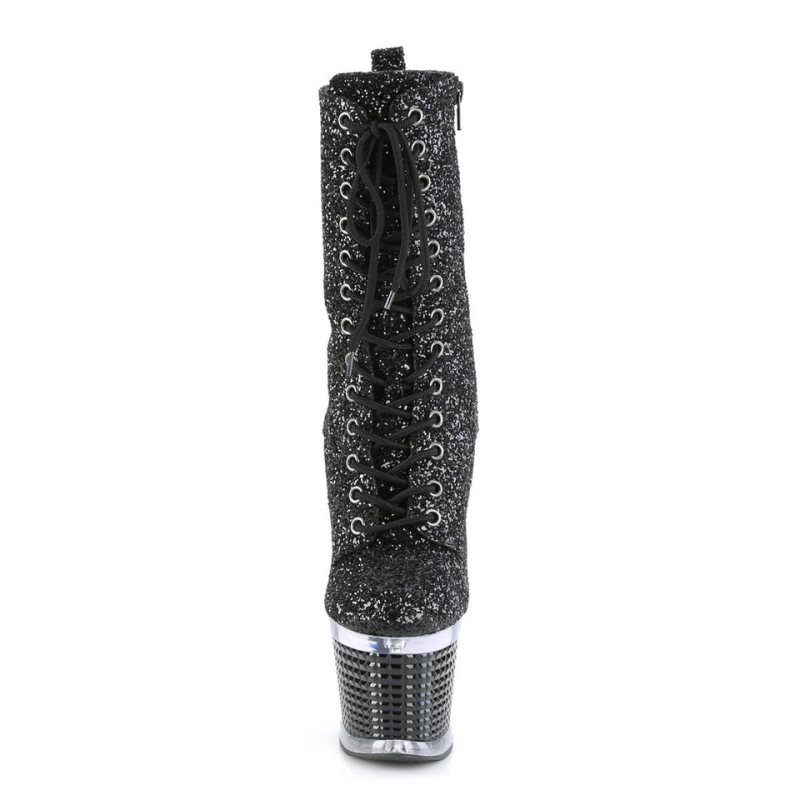 Pleaser Spectator-1040G Women's Heels Boots Black / Clear | NZ QNCTEV