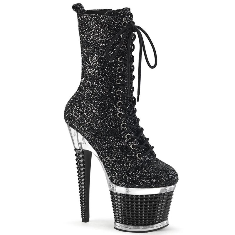Pleaser Spectator-1040G Women\'s Heels Boots Black / Clear | NZ QNCTEV
