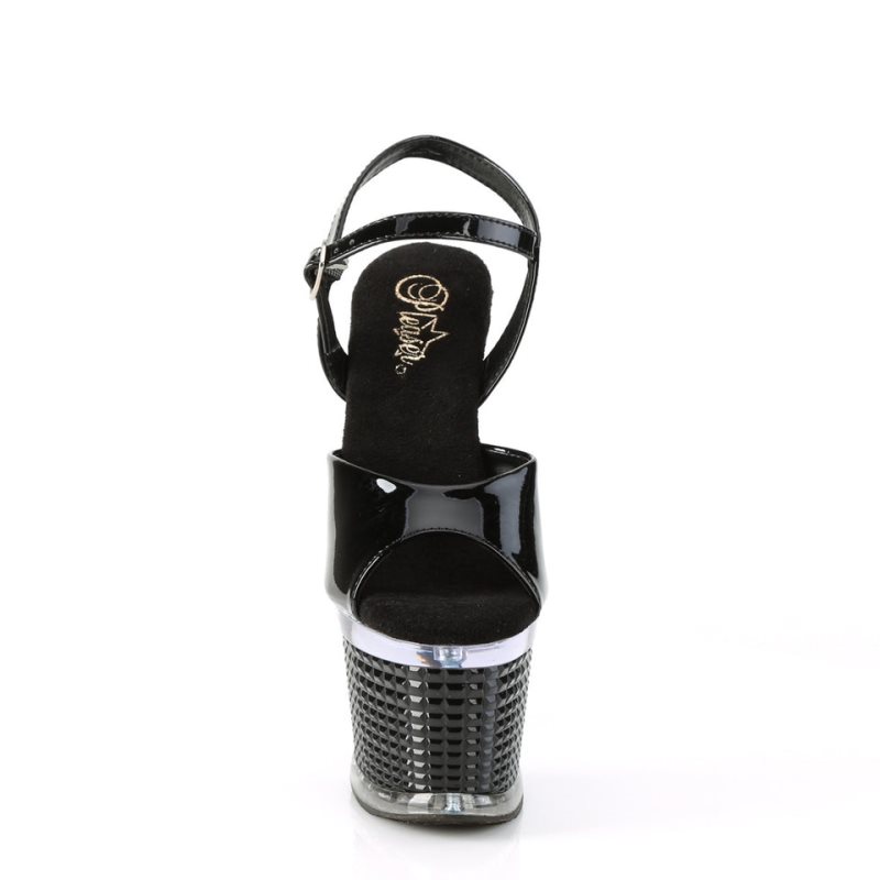Pleaser Spectator-709 Women's Platform Heels Sandals Black / Clear | NZ DTEJWZ