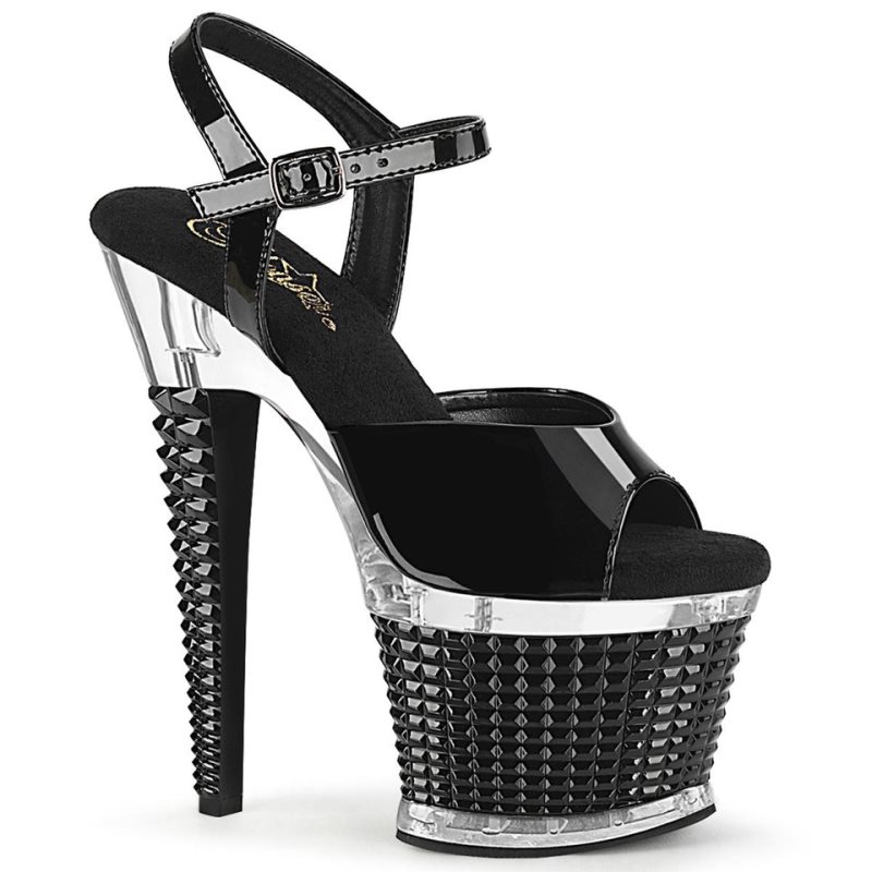 Pleaser Spectator-709 Women\'s Platform Heels Sandals Black / Clear | NZ DTEJWZ