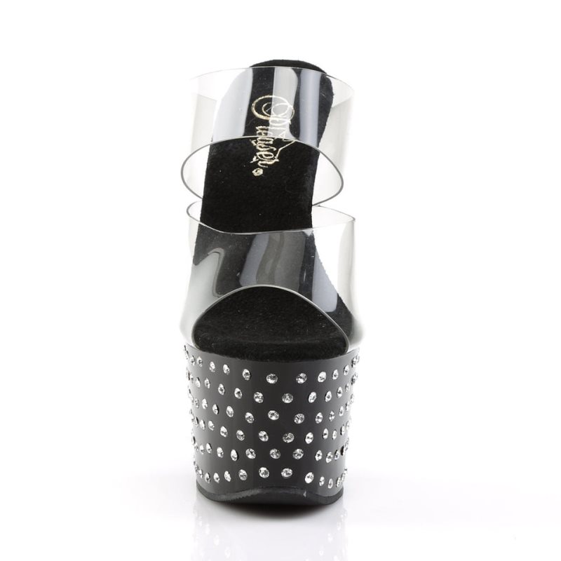 Pleaser Stardust-702 Women's Platform Slides Black / Clear | NZ TIBNGU