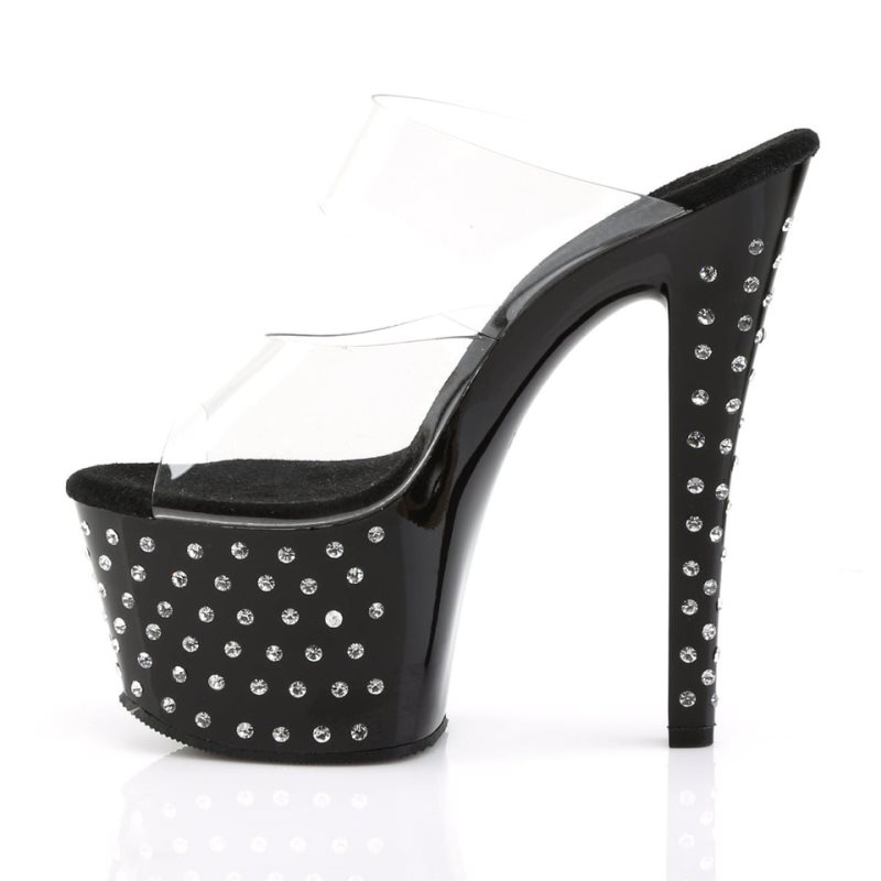 Pleaser Stardust-702 Women's Platform Slides Black / Clear | NZ TIBNGU