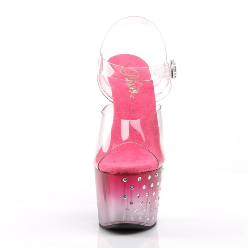 Pleaser Stardust-708T Women's Platform Heels Sandals Pink / Clear | NZ WBOUZK