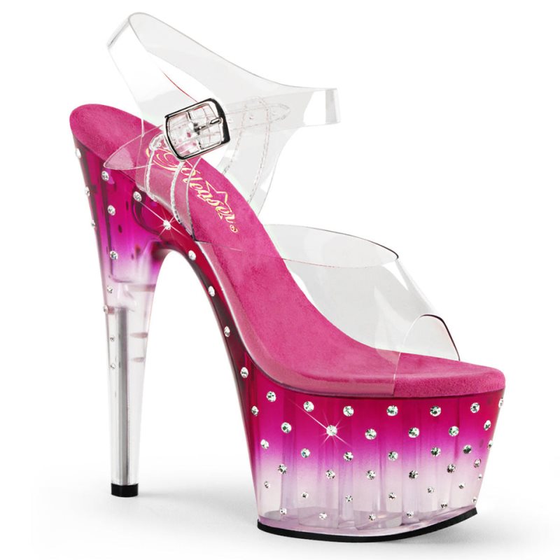 Pleaser Stardust-708T Women\'s Platform Heels Sandals Pink / Clear | NZ WBOUZK