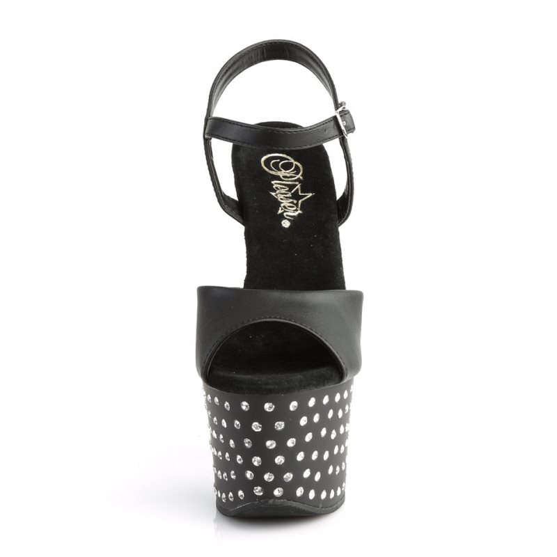 Pleaser Stardust-709 Vegan Leather Women's Platform Heels Sandals Black | NZ XDNSVM