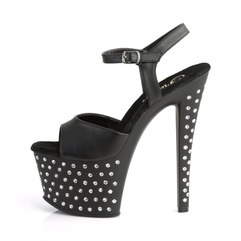 Pleaser Stardust-709 Vegan Leather Women's Platform Heels Sandals Black | NZ XDNSVM