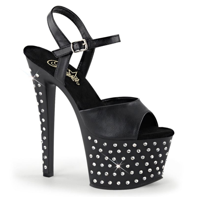 Pleaser Stardust-709 Vegan Leather Women\'s Platform Heels Sandals Black | NZ XDNSVM