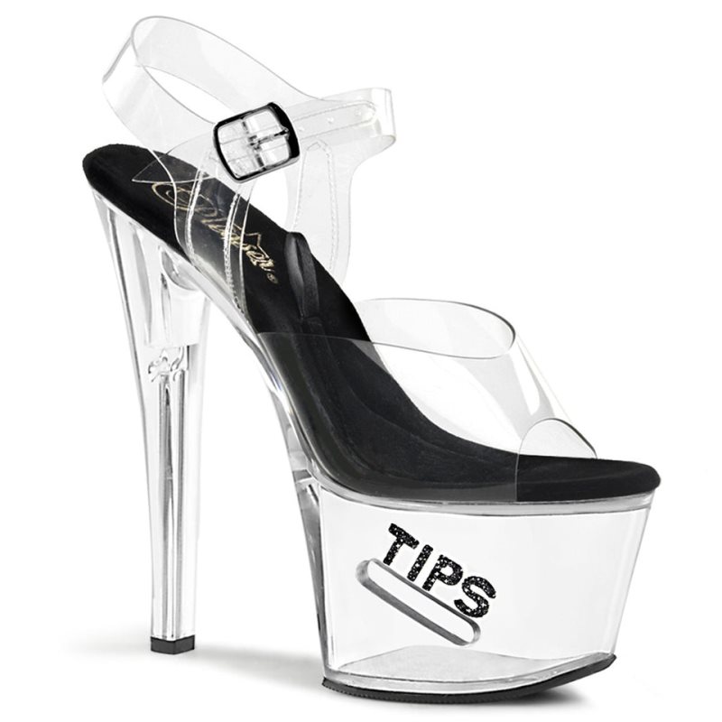 Pleaser Tipjar-708-5 Women\'s Platform Heels Sandals Black / Clear | NZ KFJSZL