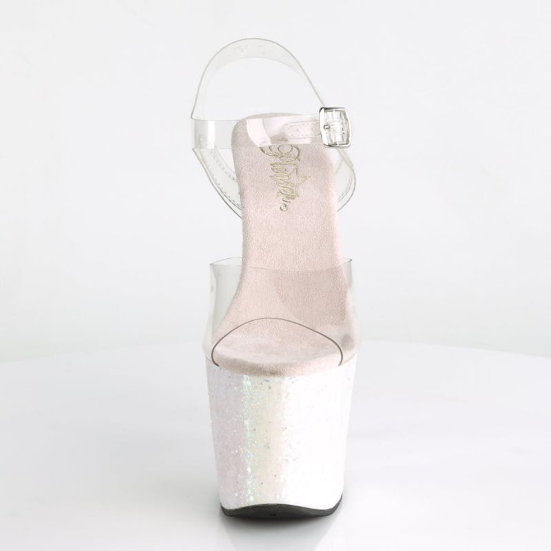 Pleaser Unicorn-708LG Women's Platform Heels Sandals White / Clear | NZ VLMIQY