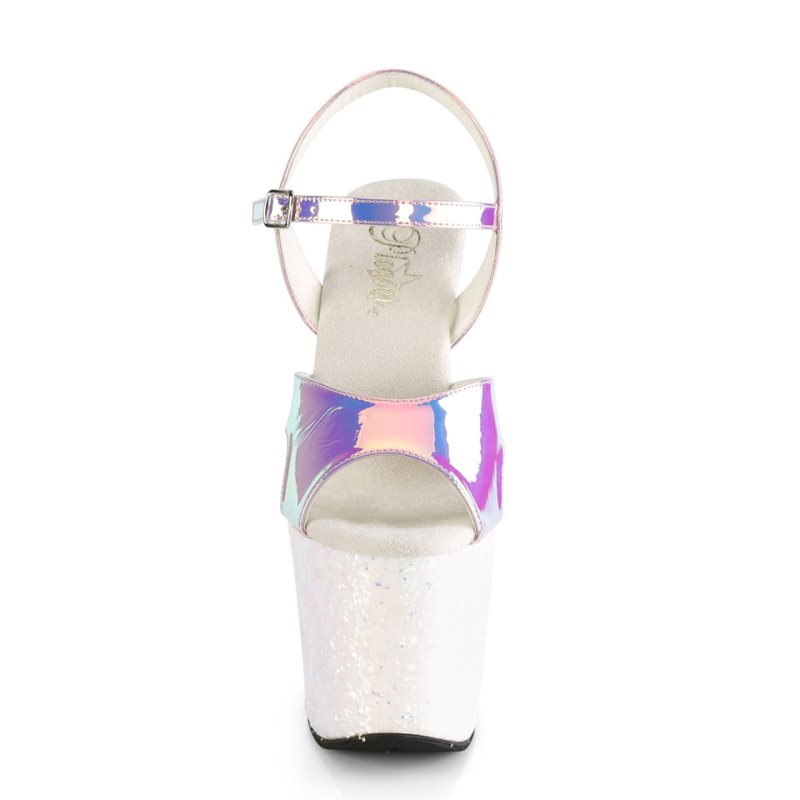 Pleaser Unicorn-711LG Women's Platform Heels Sandals Purple / White | NZ OSCJTY