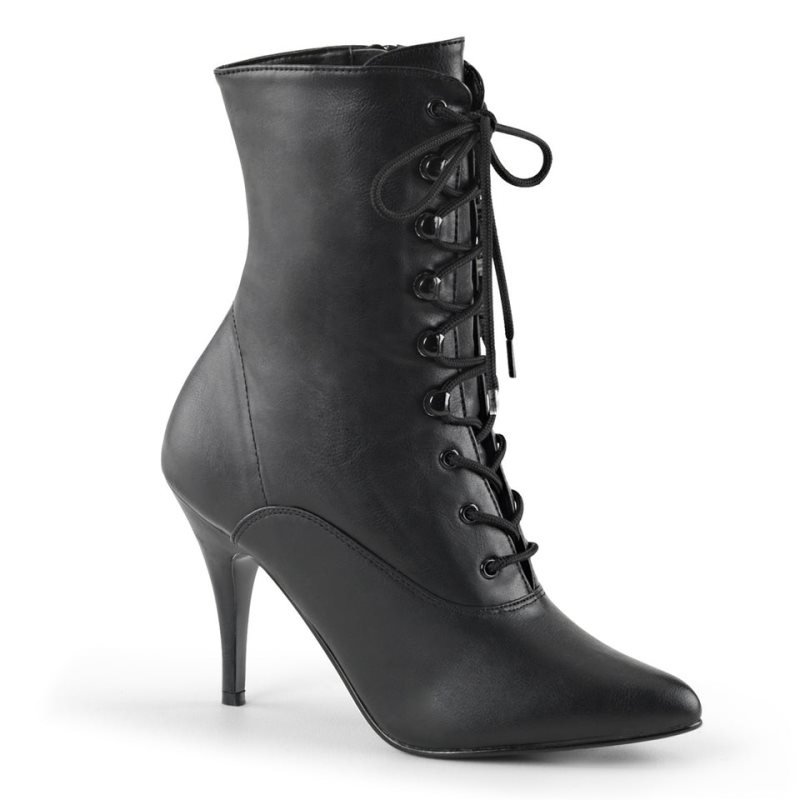Pleaser Vanity-1020 Vegan Leather Women\'s Heels Boots Black | NZ QVRIDH